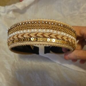 Elegant Gold and Cream Beaded Headband